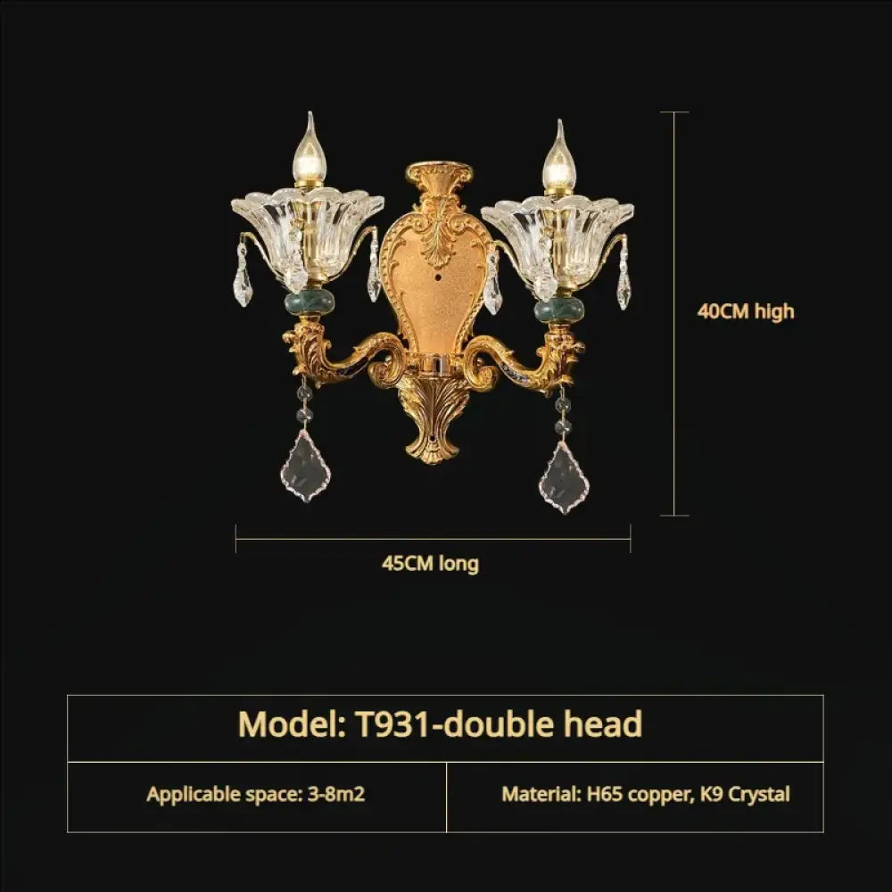 Vivienne French Copper Crystal Candle Chandelier Duplex Stair Pendant Light 2Head D45CM H40CM / Three Colors chandelier