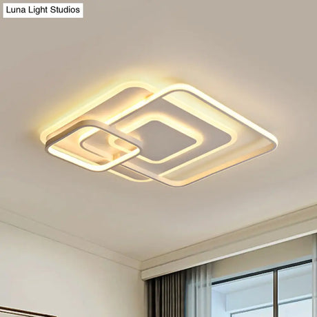 W Hotel Led Flush Mount Light - Modern White Ceiling Lamp Stacking Square Acrylic Frame Warm/White