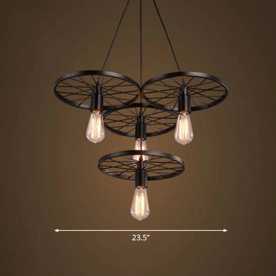 Wagon Wheel Cast Iron Chandelier Pendant Light For Dining Room - Loft Style 4 / Black