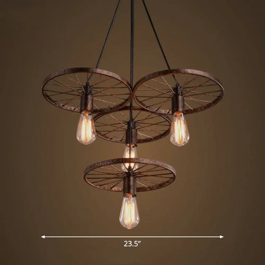 Wagon Wheel Cast Iron Chandelier Pendant Light For Dining Room - Loft Style 4 / Rust