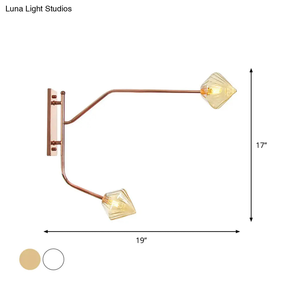 Wall Mounted Iron Rose Gold Reading Light With Branching Design Industrial Fixture - Gem/Ball Glass