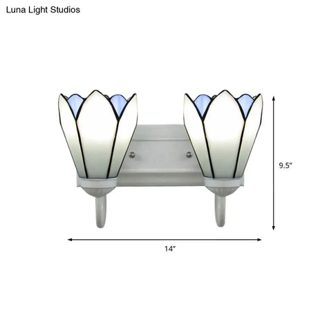 Wall Mounted Tiffany Lily White Glass Sconce Light Fixture With 2 Heads For Bedroom