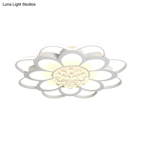 Warm/White/3 Color Led Crystal Flush Light - Simple White Floral Living Room Mount Lamp Multiple