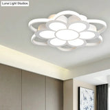 Warm/White/3 Color Led Crystal Flush Light - Simple White Floral Living Room Mount Lamp Multiple