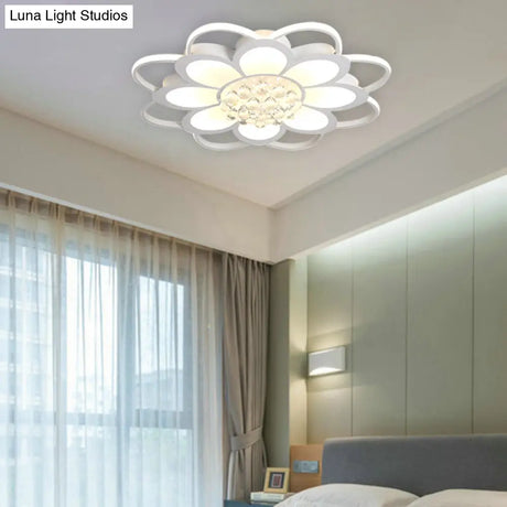 Warm/White/3 Color Led Crystal Flush Light - Simple White Floral Living Room Mount Lamp Multiple