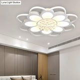 Warm/White/3 Color Led Crystal Flush Light - Simple White Floral Living Room Mount Lamp Multiple