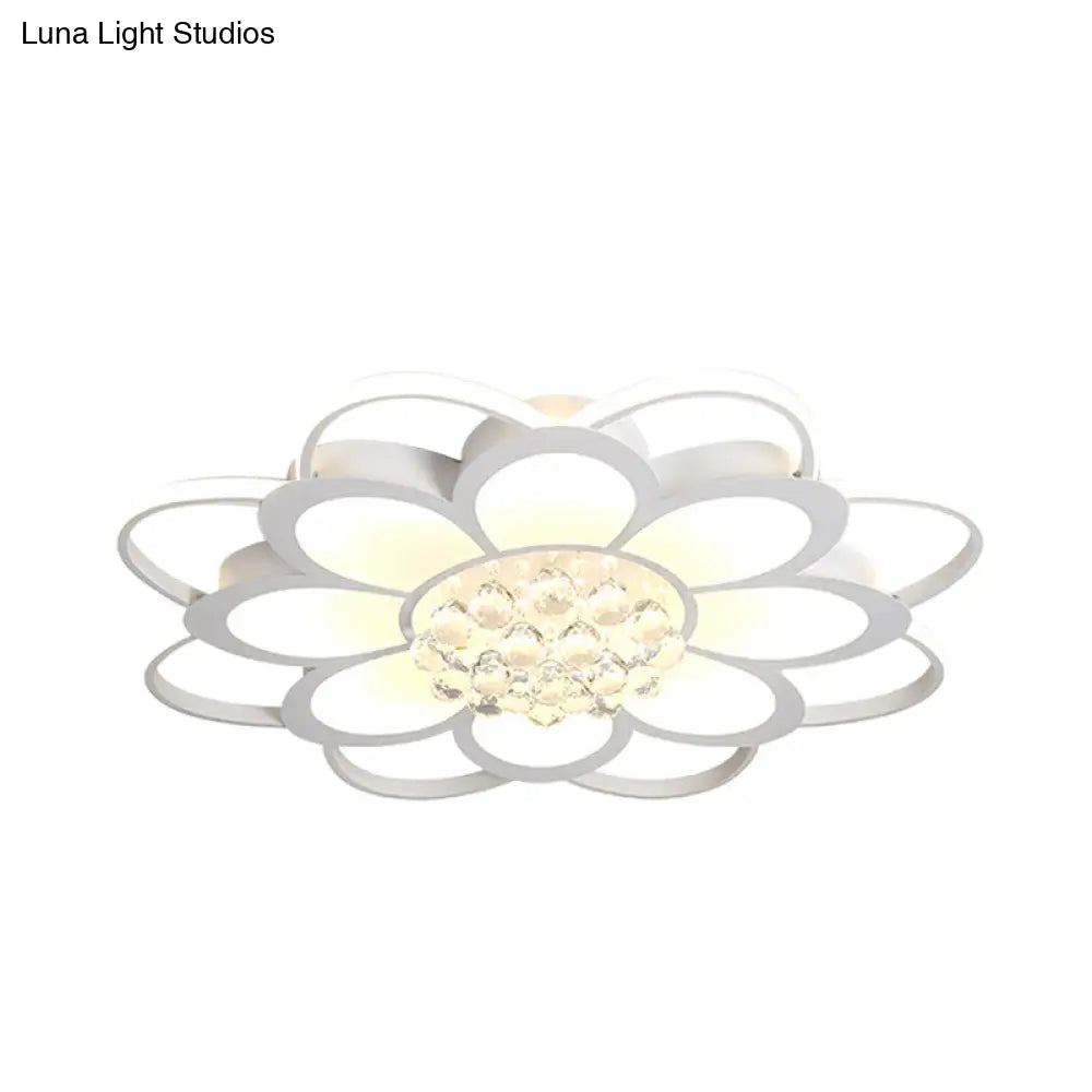Warm/White/3 Color Led Crystal Flush Light - Simple White Floral Living Room Mount Lamp Multiple