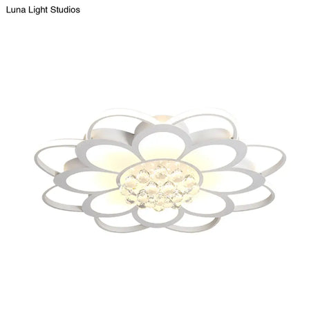 Warm/White/3 Color Led Crystal Flush Light - Simple White Floral Living Room Mount Lamp Multiple