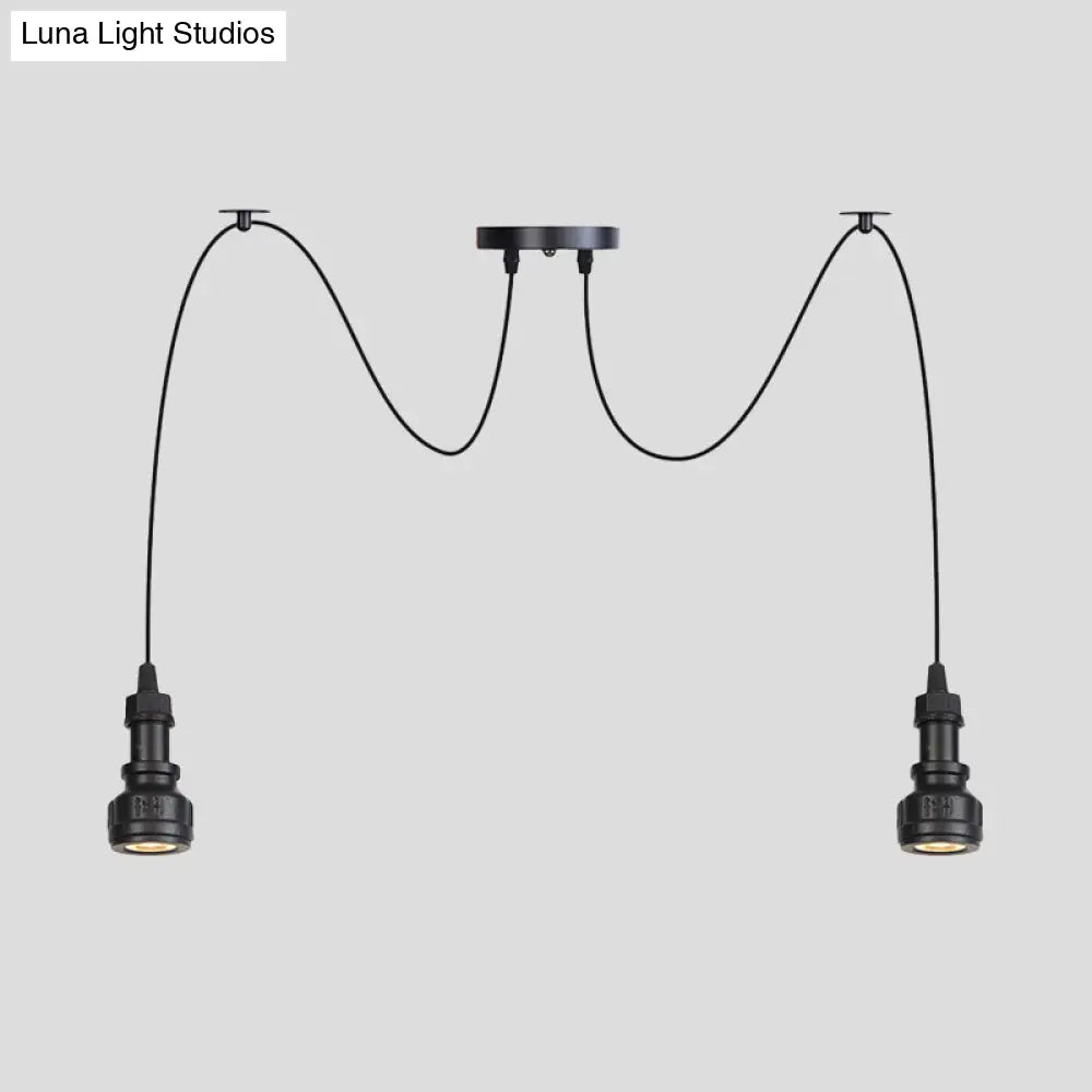 Water Pipe Multi Light Chandelier - Farmhouse-Style Black Iron Swag Led Pendant