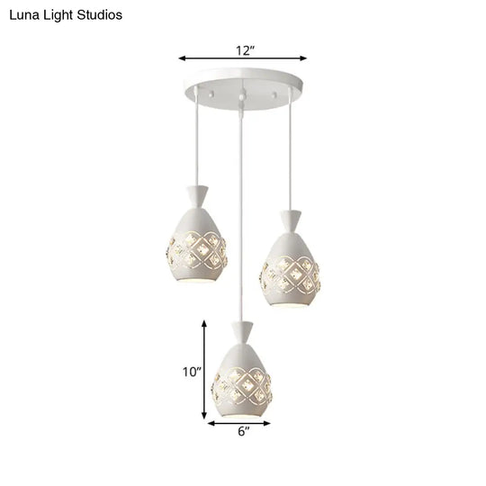 Waterdrop Crystal Pendant Light With 3 Bulbs - Modern Dining Room Suspension Lamp (White)