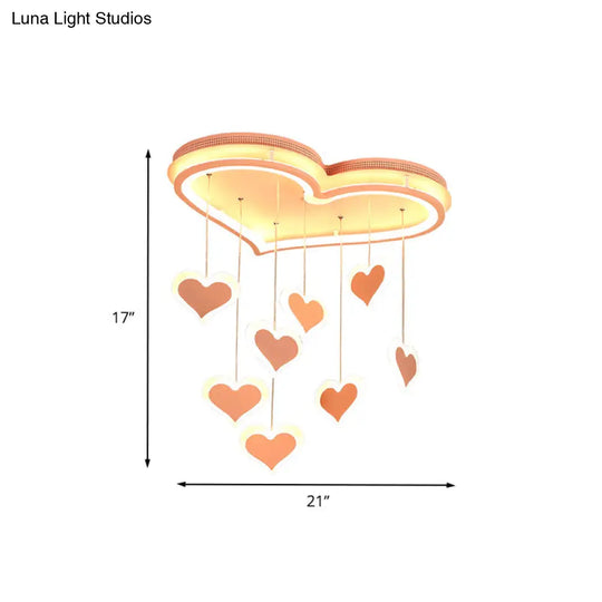 Waterfall Heart Iron Ceiling Lamp - Macaron Pink Led Flush Mount Lighting For Bedroom