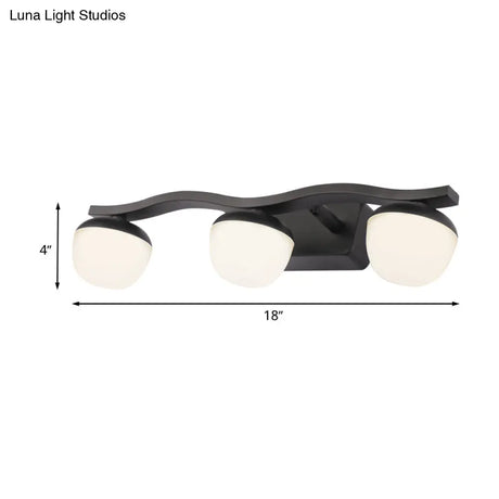 Wave Design Black Acrylic 3-Head Vanity Lamp For Contemporary Bedroom Wall Lighting