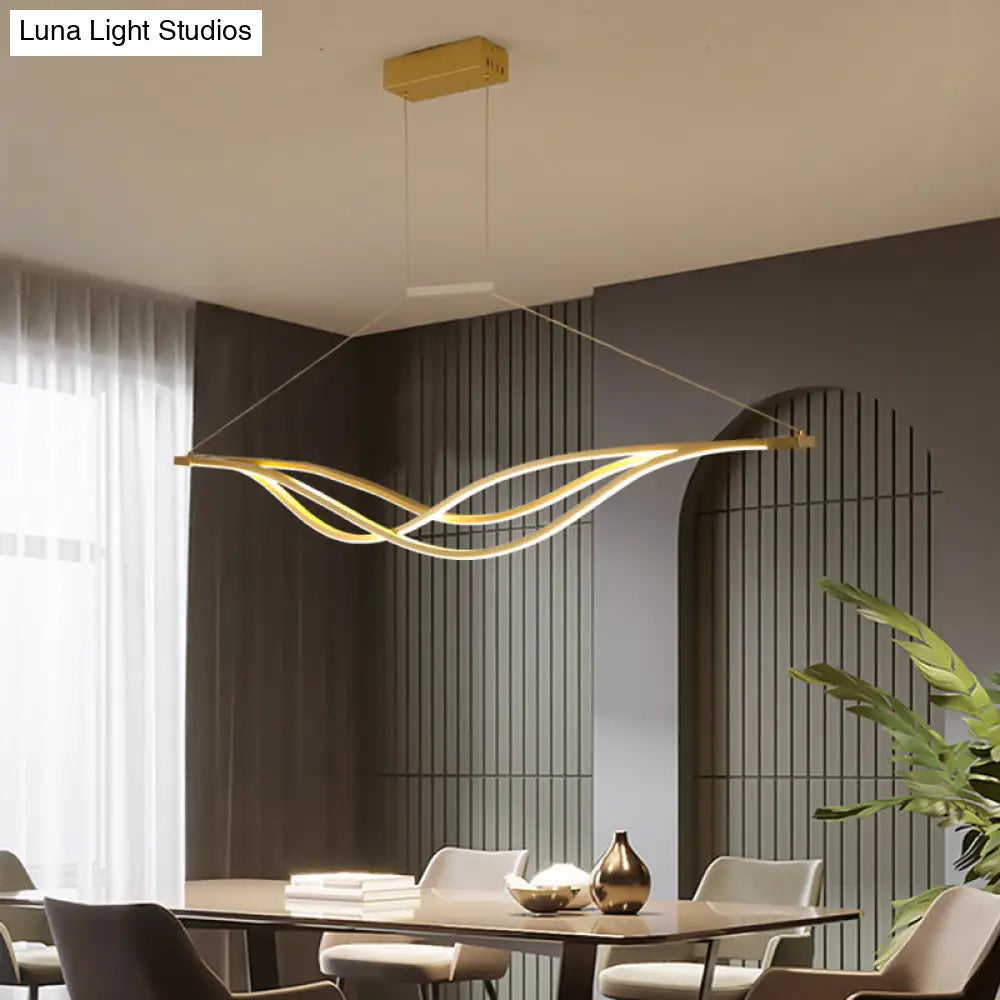 Wave-Shaped Metal Led Island Light Fixture: Minimalist Hanging Lamp For Dining Room