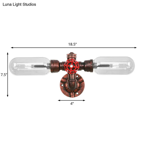 Weathered Copper 2-Light Industrial Sconce With Clear Glass Oval Shade - Wall Lighting Fixture