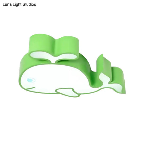 Whimsical Baby Whale Led Flush Mount Light For Kindergarten - Cartoon Acrylic Ceiling Lamp