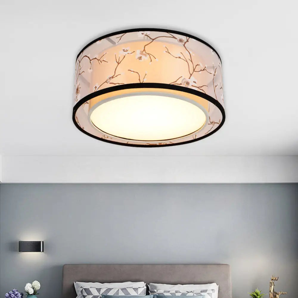 White 16’/19.5’/23.5’ Wide 4 - Light Flush Mount Lamp - Traditional Fabric Drum Shade Ceiling