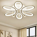 White Acrylic Floral Flush Mount Led Ceiling Light With Crystal Ball - Modernist Fixture For Bedroom