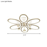 White Acrylic Floral Flush Mount Led Ceiling Light With Crystal Ball - Modernist Fixture For Bedroom