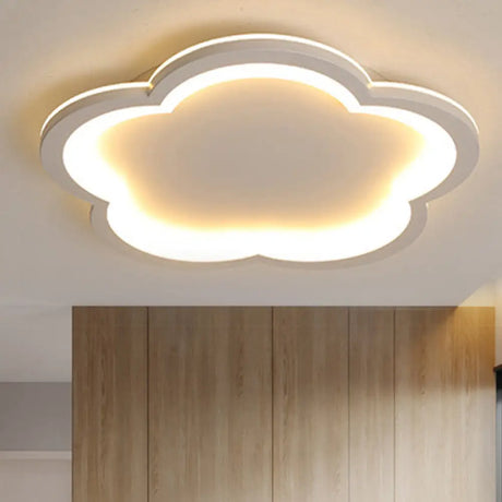 White Acrylic Flower Led Flush Mount Ceiling Lamp - Perfect For Kid’s Bedroom / 10’ Warm