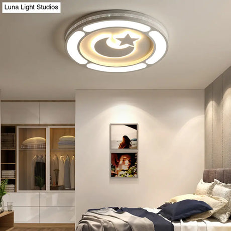 White Acrylic Led Circle Ceiling Mount Light - Modern Bedroom Lamp For Adults And Kids