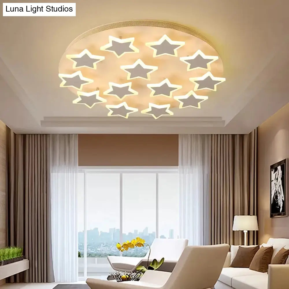 White Acrylic Starry Flush Ceiling Light For Girls Bedroom - Romantic Mount Fixture