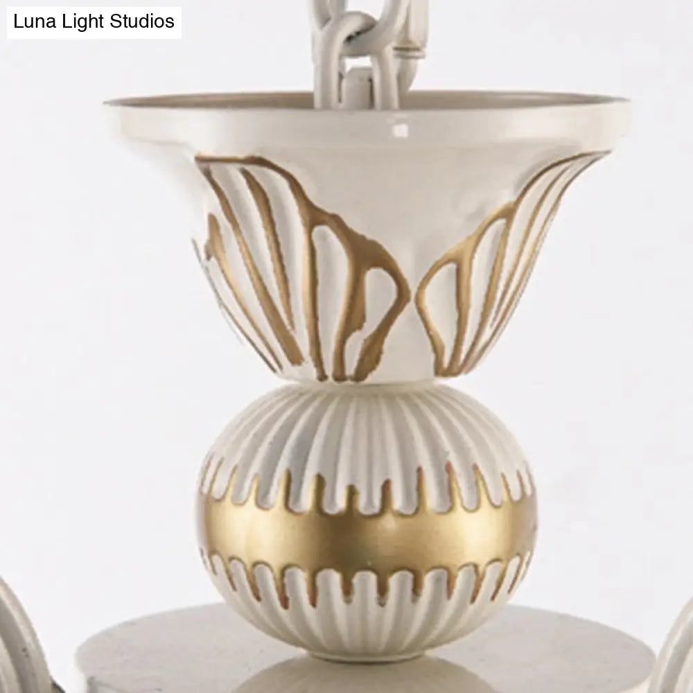 White And Gold Stained Glass Tiffany Pendant Chandelier - Dome Design With 3/5/9 Lights Ceiling