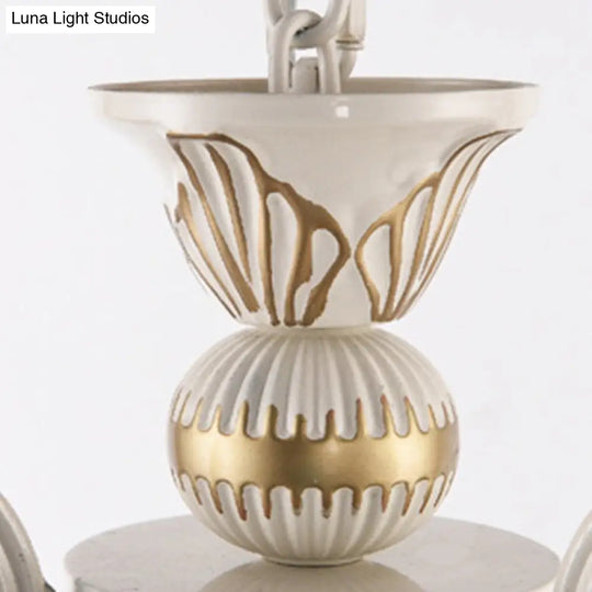 White And Gold Stained Glass Tiffany Pendant Chandelier - Dome Design With 3/5/9 Lights Ceiling