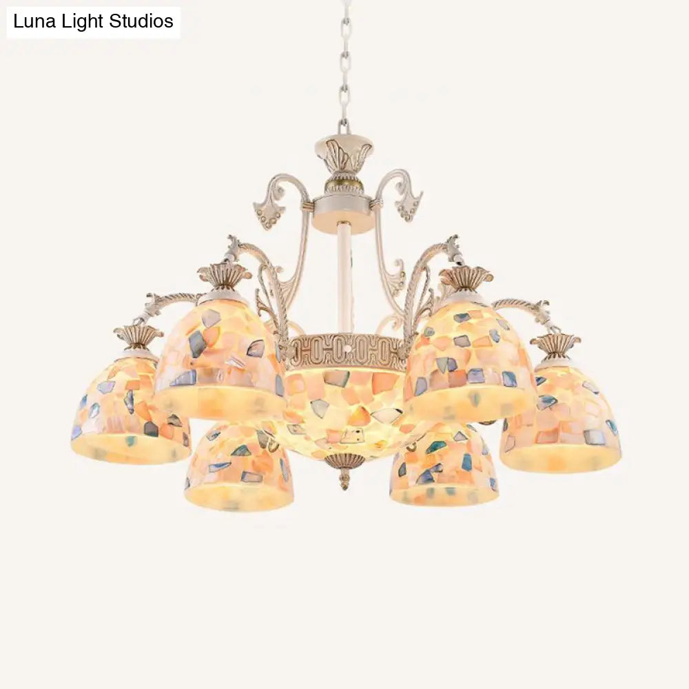 White And Gold Stained Glass Dome Chandelier - Tiffany Pendant Light With 3/5/9 Lights 9 /