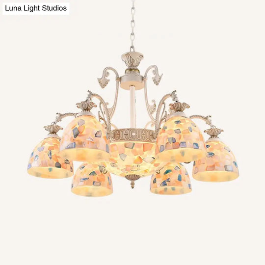 White And Gold Stained Glass Dome Chandelier - Tiffany Pendant Light With 3/5/9 Lights 9 /