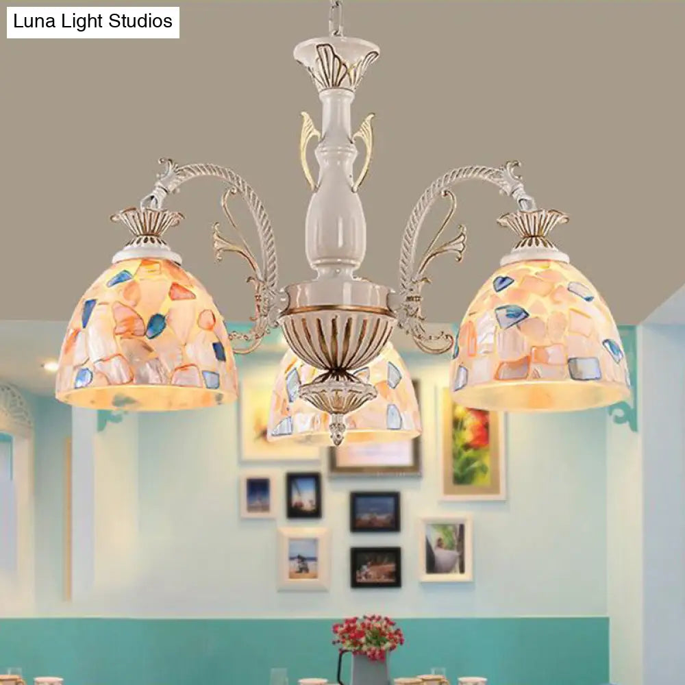 White And Gold Stained Glass Dome Chandelier - Tiffany Pendant Light With 3/5/9 Lights 3 /