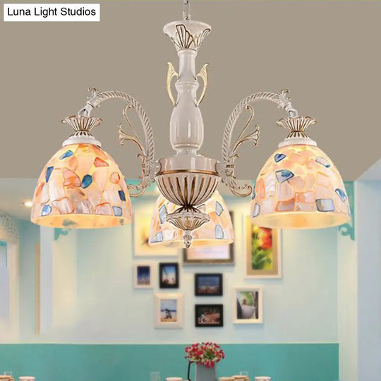 White And Gold Stained Glass Dome Chandelier - Tiffany Pendant Light With 3/5/9 Lights 3 /