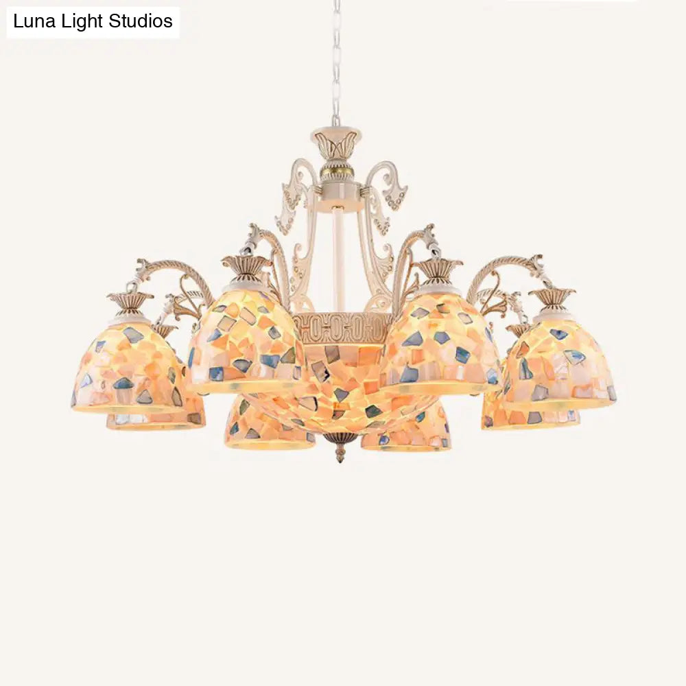 White And Gold Stained Glass Dome Chandelier - Tiffany Pendant Light With 3/5/9 Lights 11 /