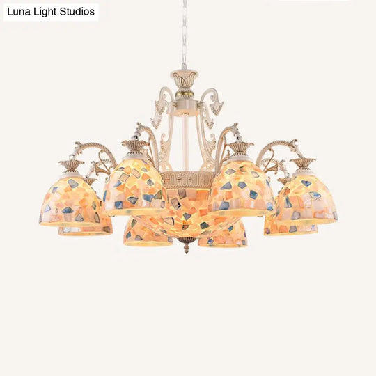 White And Gold Stained Glass Dome Chandelier - Tiffany Pendant Light With 3/5/9 Lights 11 /