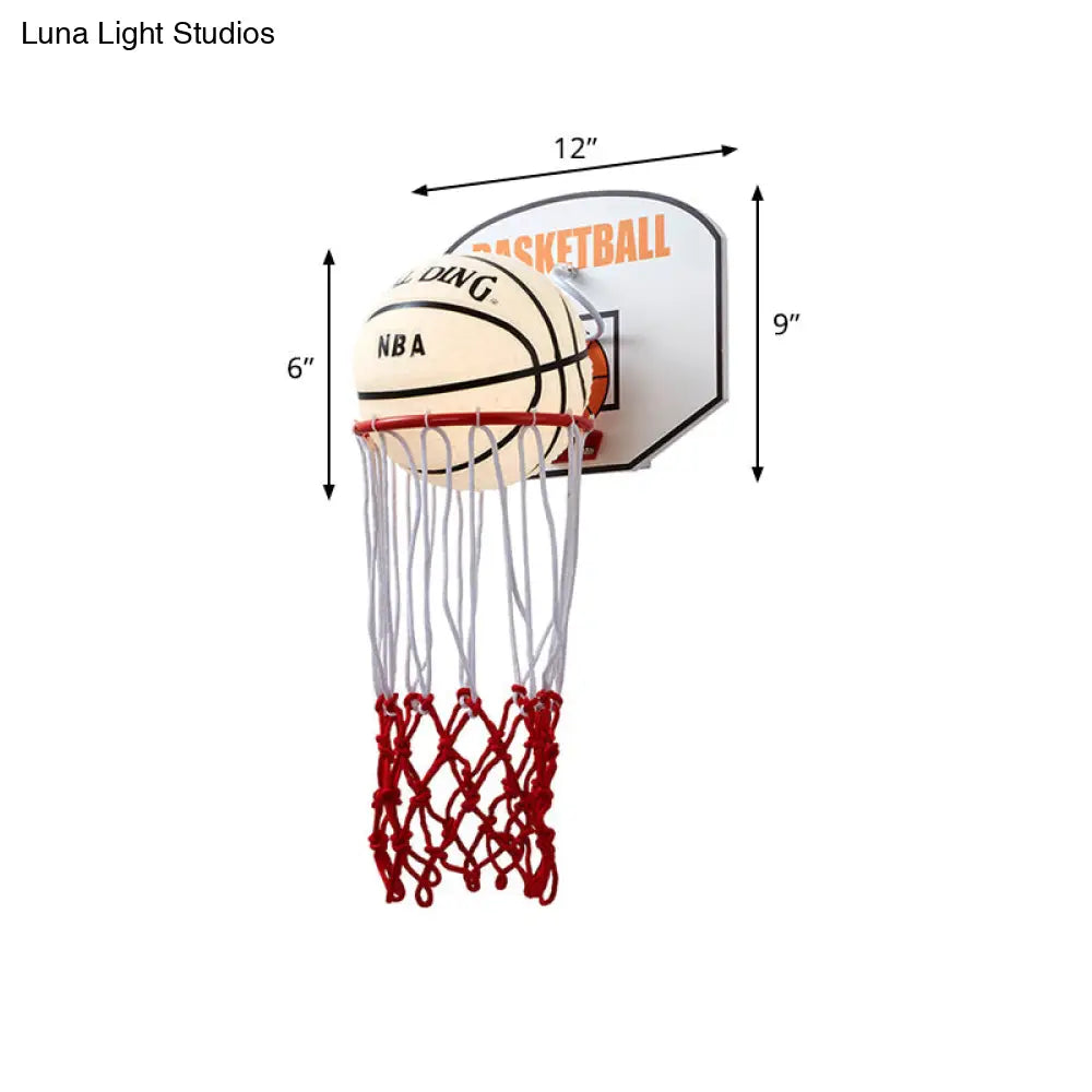 White And Red Basketball Light Cartoon Wall Sconce - Cream Glass Lamp Fixture