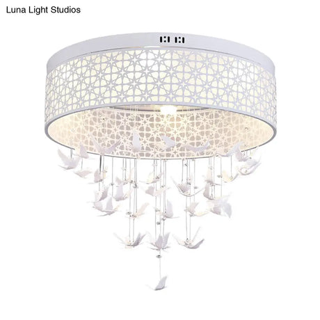 White Angel/Crystal Bead Flush Mount Led Bedroom Light - Simple Metal Design Multiple Sizes