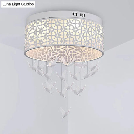 White Angel/Crystal Bead Flush Mount Led Bedroom Light - Simple Metal Design Multiple Sizes
