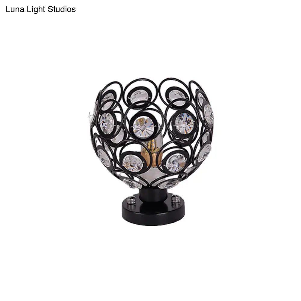 White/Black Domed Flush Mount Light With Crystal Bead Accent - Modern Metal Ceiling For Kitchen