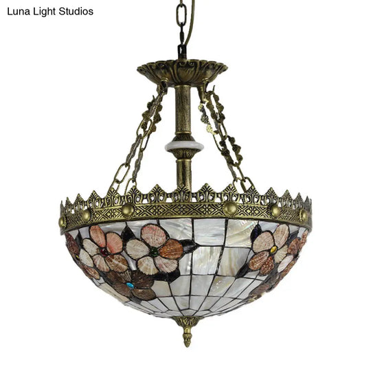 White/Blue 3-Light Tiffany Glass Pendant Chandelier For Bedroom – 12’/16’ Width