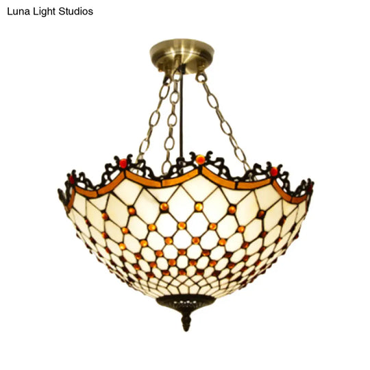 White/Blue Glass Baroque Ceiling Lamp - 3 - Light Semi Mount Lighting Bowl For Living Room