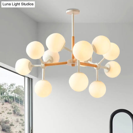 White Chandelier Light - Modern Spherical Shade Opal Glass 8/12 Lights Ideal For Hotel Dining Table