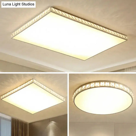 White Crystal Led Ceiling Lamp With Geometry Acrylic Shade - Bedroom Flush Mount Fixture
