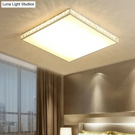 White Crystal Led Ceiling Lamp With Geometry Acrylic Shade - Bedroom Flush Mount Fixture / Small