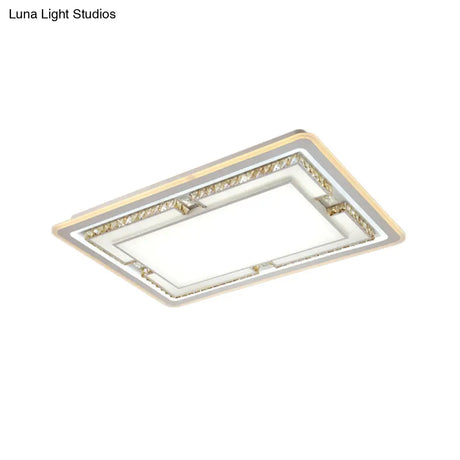 White Crystal Led Ceiling Light Fixture - Minimalist Rectangular Flush Mount
