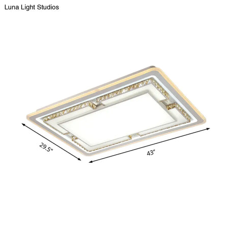 White Crystal Led Ceiling Light Fixture - Minimalist Rectangular Flush Mount