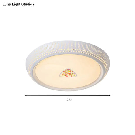 White Crystal Led Flush Mount Lamp - 23/31/36’ Round Bedroom Lighting Fixture 3 Color Light Options