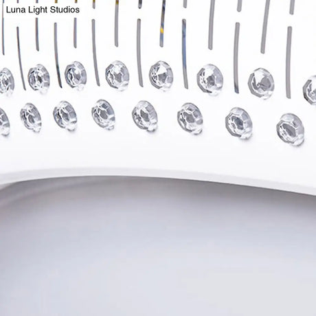 White Crystal Led Flush Mount Lamp - 23/31/36’ Round Bedroom Lighting Fixture 3 Color Light Options