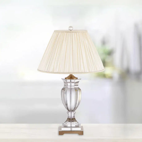 White Crystal Table Lamp - Traditional Bedside Lighting With Fabric Shade Clear