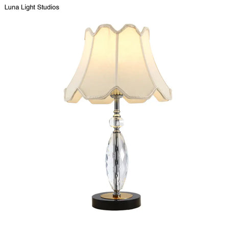 White Crystal Table Light: Single Bulb Nightstand Lighting For Traditional Sitting Room With Flared