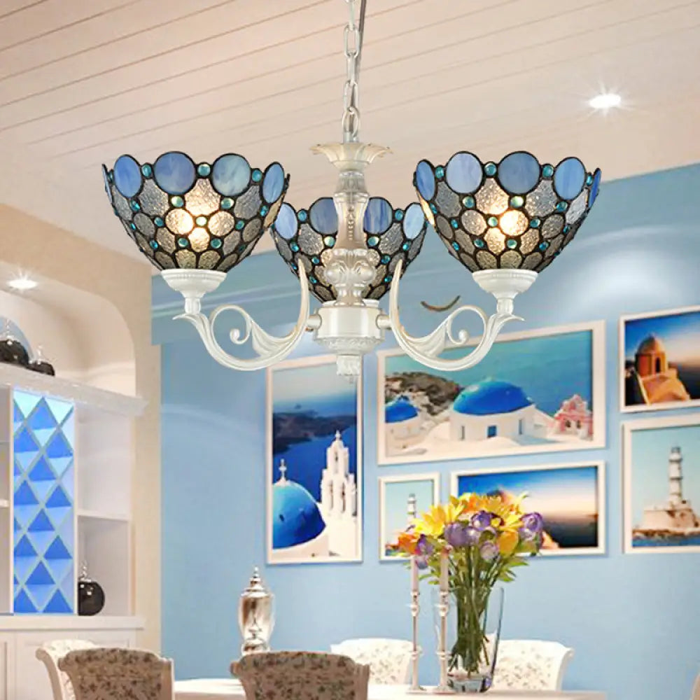 White Cut Glass Bowl Chandelier Kit - 3/5 Lights For Bedroom Lighting By Tiffany 3 /