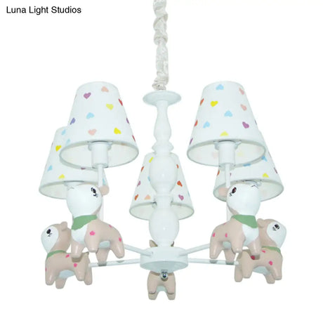 White Fabric Animal Baby Deer Chandelier: 5-Light Pendant Fixture For Kids Bedroom